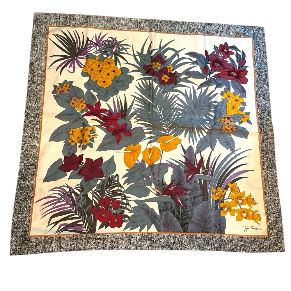 Stunnimg JIM THOMPSON Floral Silk Scarf with Multicolor Design